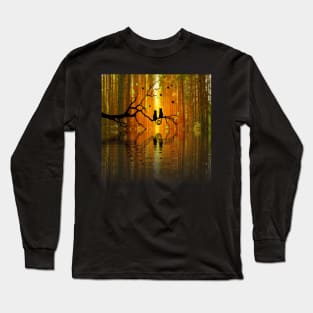 Beautiful Reflection Art Graphic Design, Autumn Lovers Couple Design, Two Cat's with Heart Tail Connection Available on many Products Long Sleeve T-Shirt
